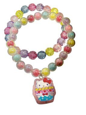 Hello Kitty Mystery Charm Bracelet Cupcake Plastic Stretch Colorful Collectible